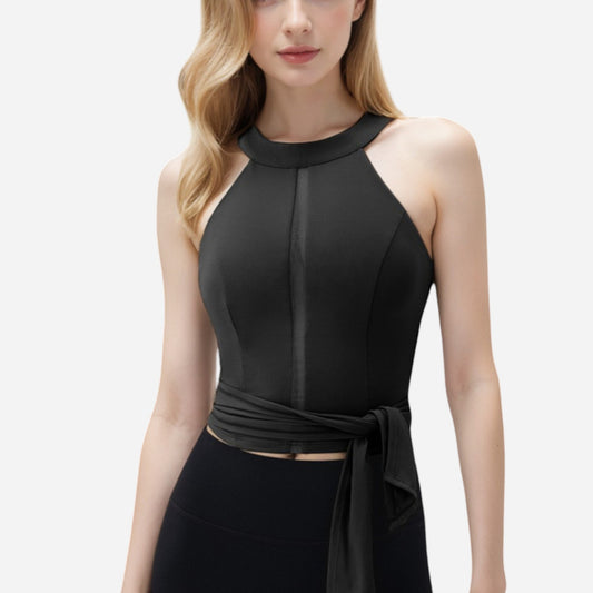 Anna-Kaci Women's Halter Neck Wrap Tie Athletic Tank Top