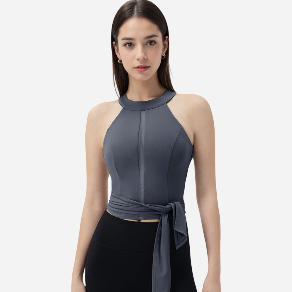 Anna-Kaci Women's Halter Neck Wrap Tie Athletic Tank Top