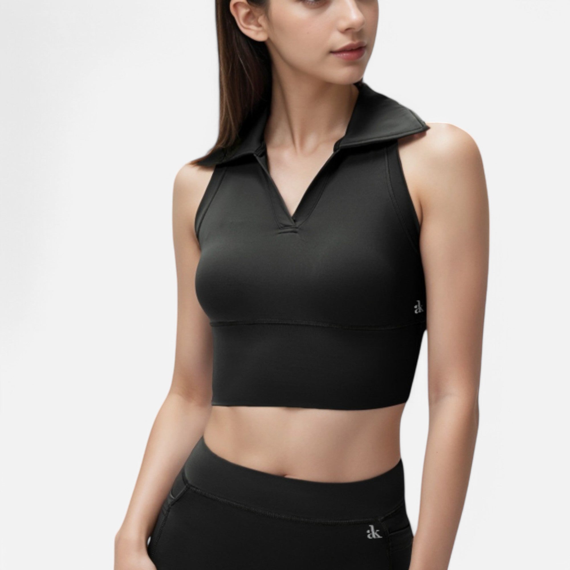 Anna-Kaci Women's Sleeveless Collared Crop Top with V-Neckline