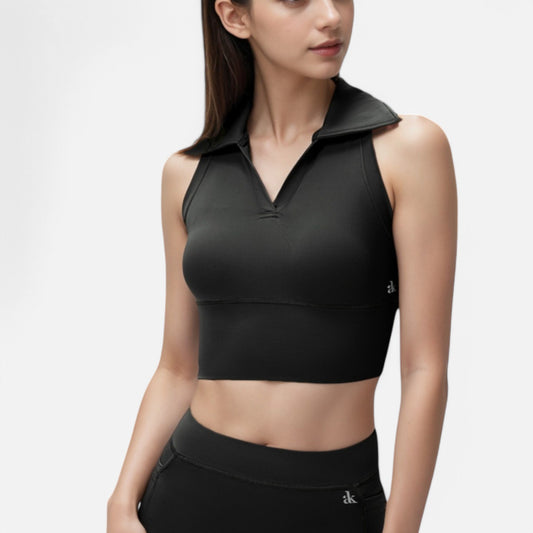 Anna-Kaci Women's Sleeveless Collared Crop Top with V-Neckline