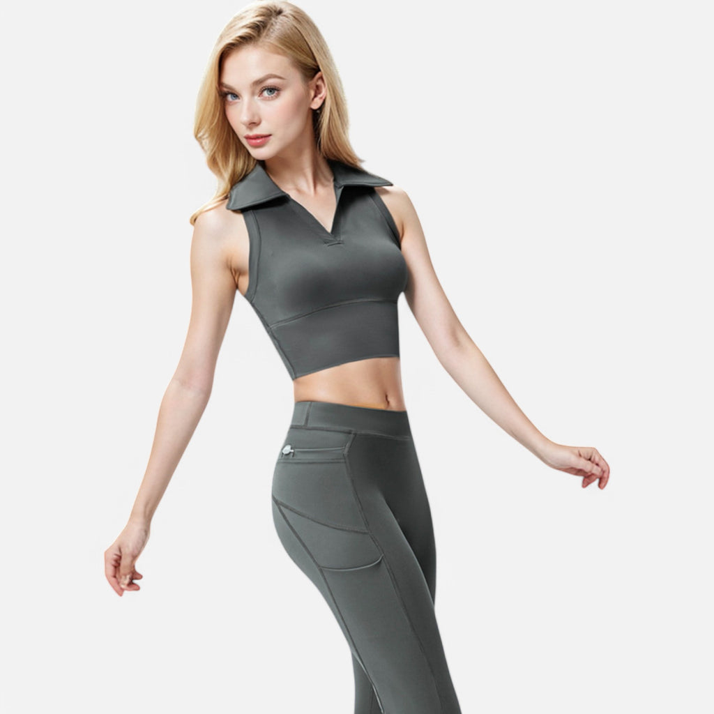 Anna-Kaci Women's Sleeveless Collared Crop Top with V-Neckline