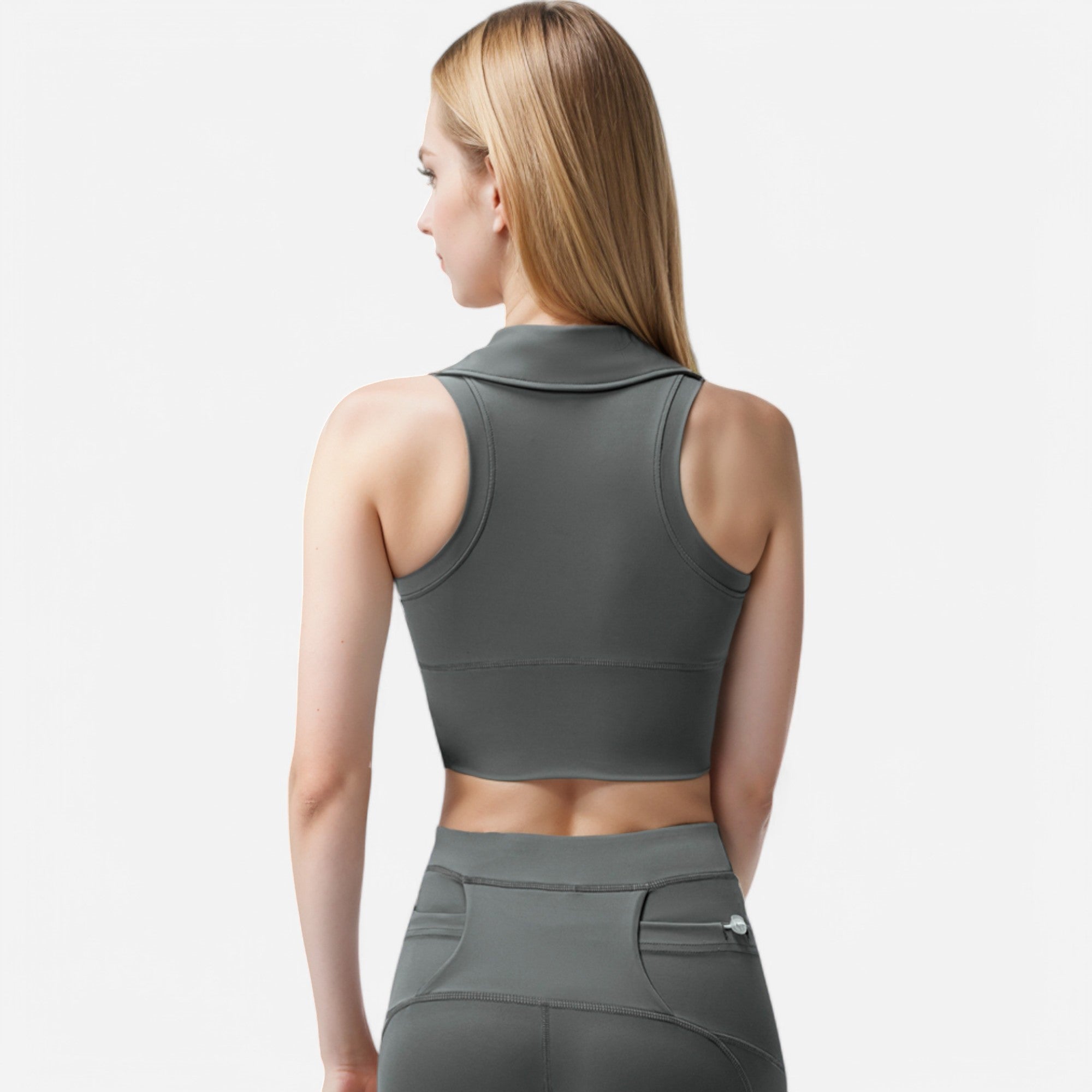 Anna-Kaci Women's Sleeveless Collared Crop Top with V-Neckline