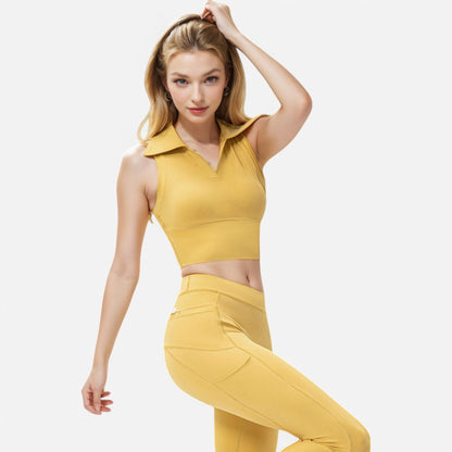 Anna-Kaci Women's Sleeveless Collared Crop Top with V-Neckline