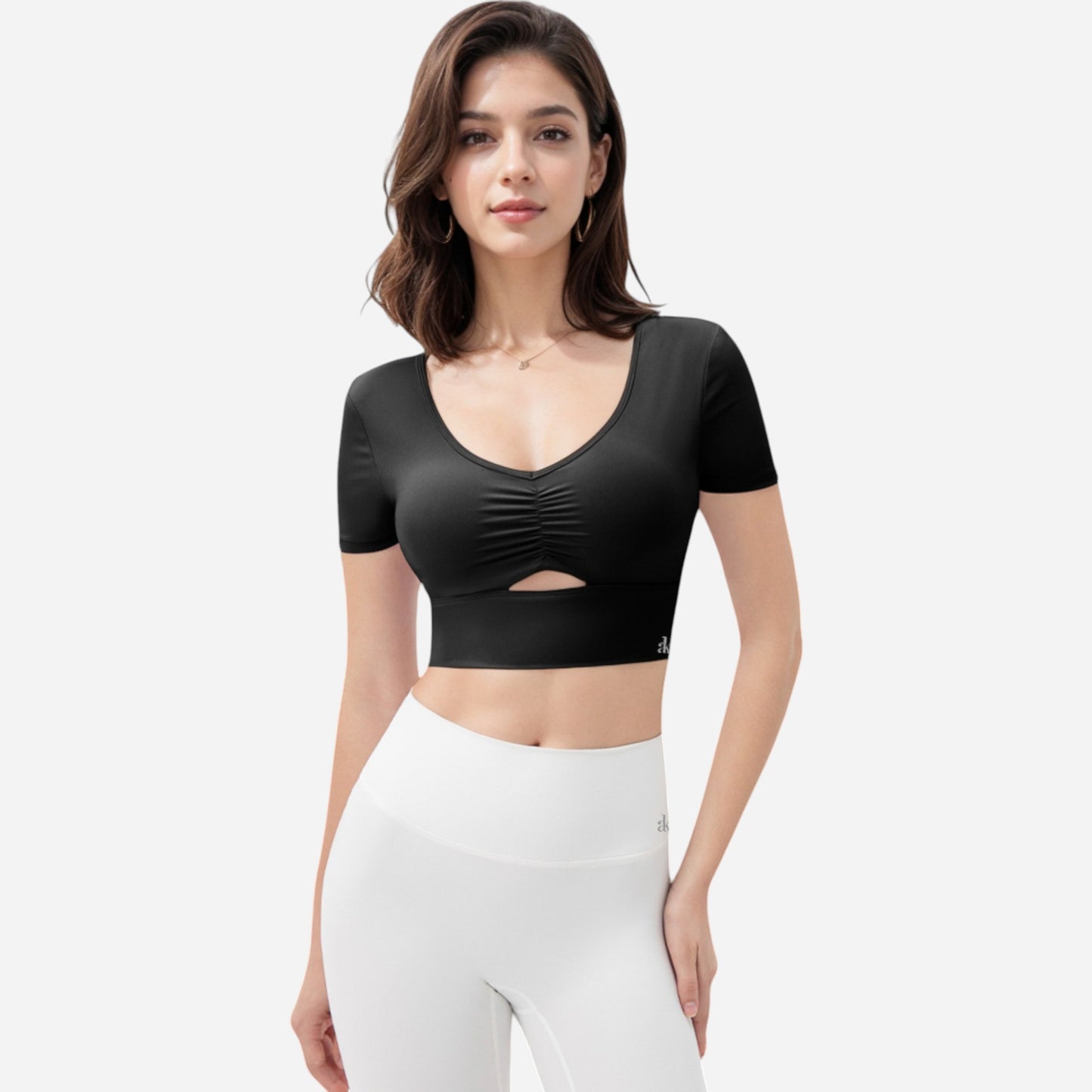 Anna-Kaci Women's Ruched Cutout Crop Top with Short Sleeves