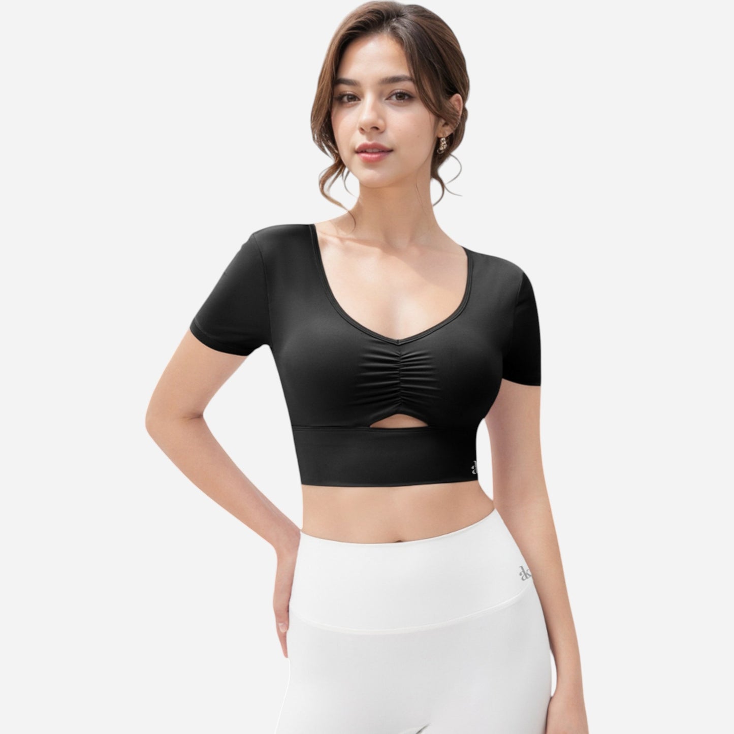 Anna-Kaci Women's Ruched Cutout Crop Top with Short Sleeves
