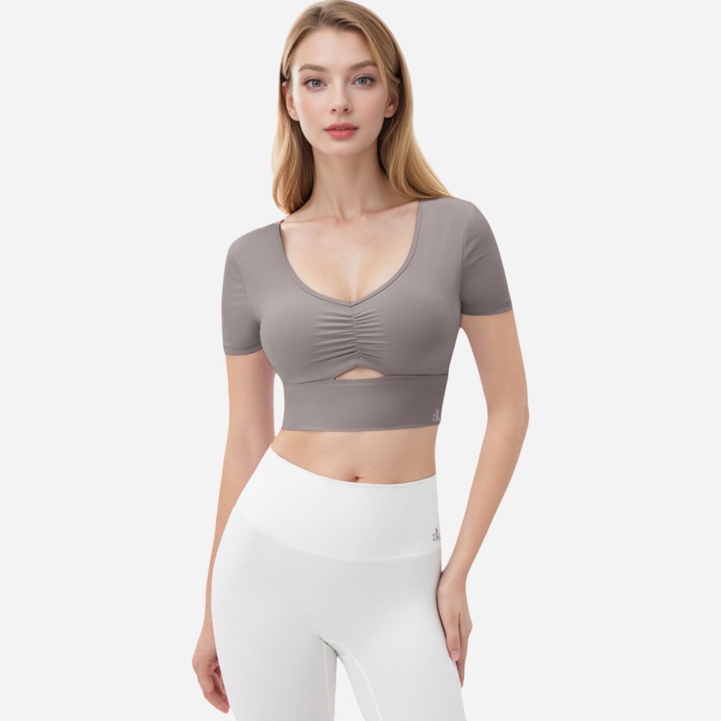 Anna-Kaci Women's Ruched Cutout Crop Top with Short Sleeves