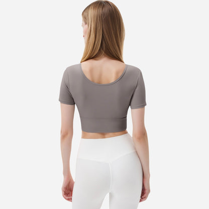 Anna-Kaci Women's Ruched Cutout Crop Top with Short Sleeves