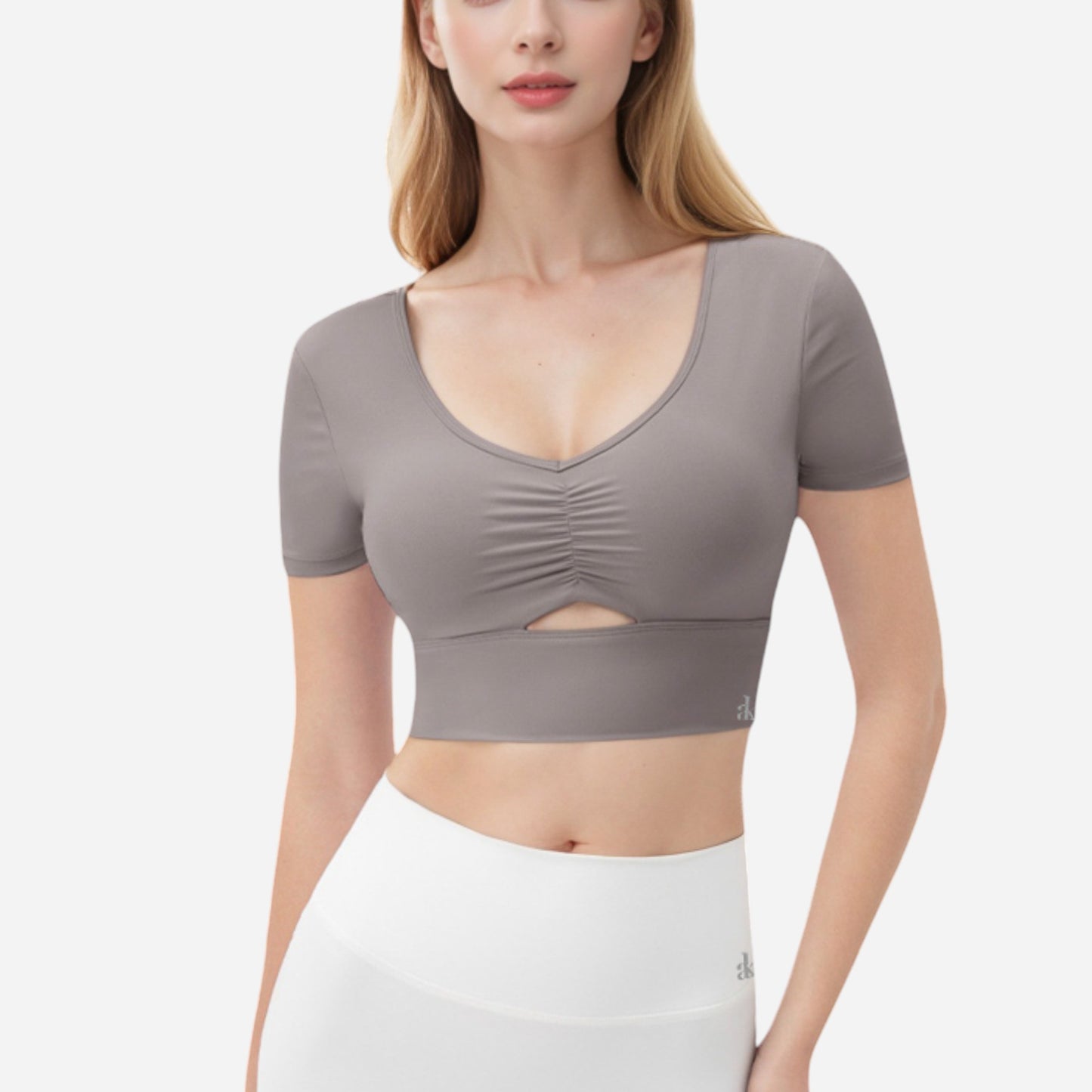 Anna-Kaci Women's Ruched Cutout Crop Top with Short Sleeves