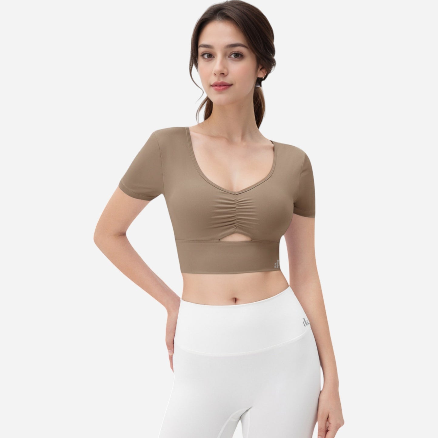 Anna-Kaci Women's Ruched Cutout Crop Top with Short Sleeves