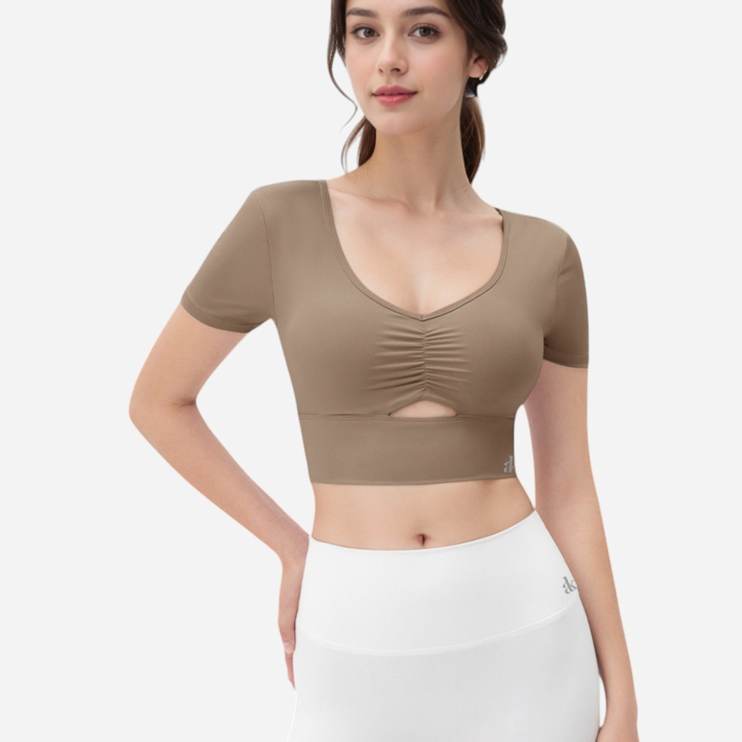 Anna-Kaci Women's Ruched Cutout Crop Top with Short Sleeves
