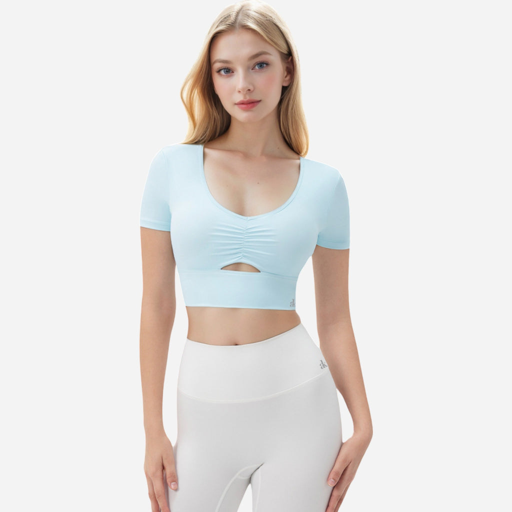 Anna-Kaci Women's Ruched Cutout Crop Top with Short Sleeves