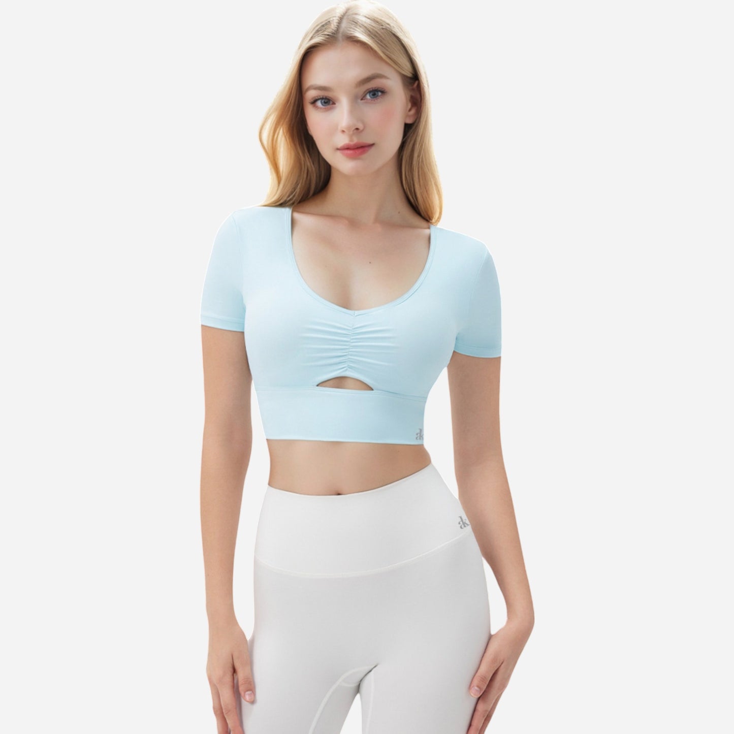 Anna-Kaci Women's Ruched Cutout Crop Top with Short Sleeves