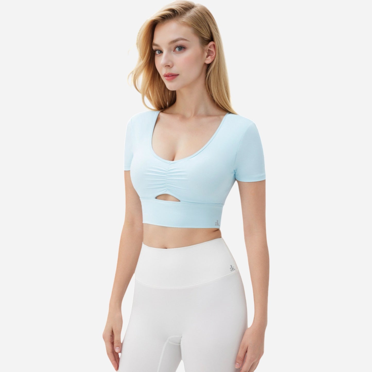 Anna-Kaci Women's Ruched Cutout Crop Top with Short Sleeves
