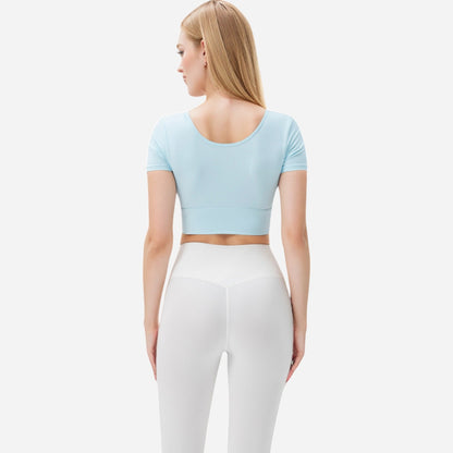 Anna-Kaci Women's Ruched Cutout Crop Top with Short Sleeves