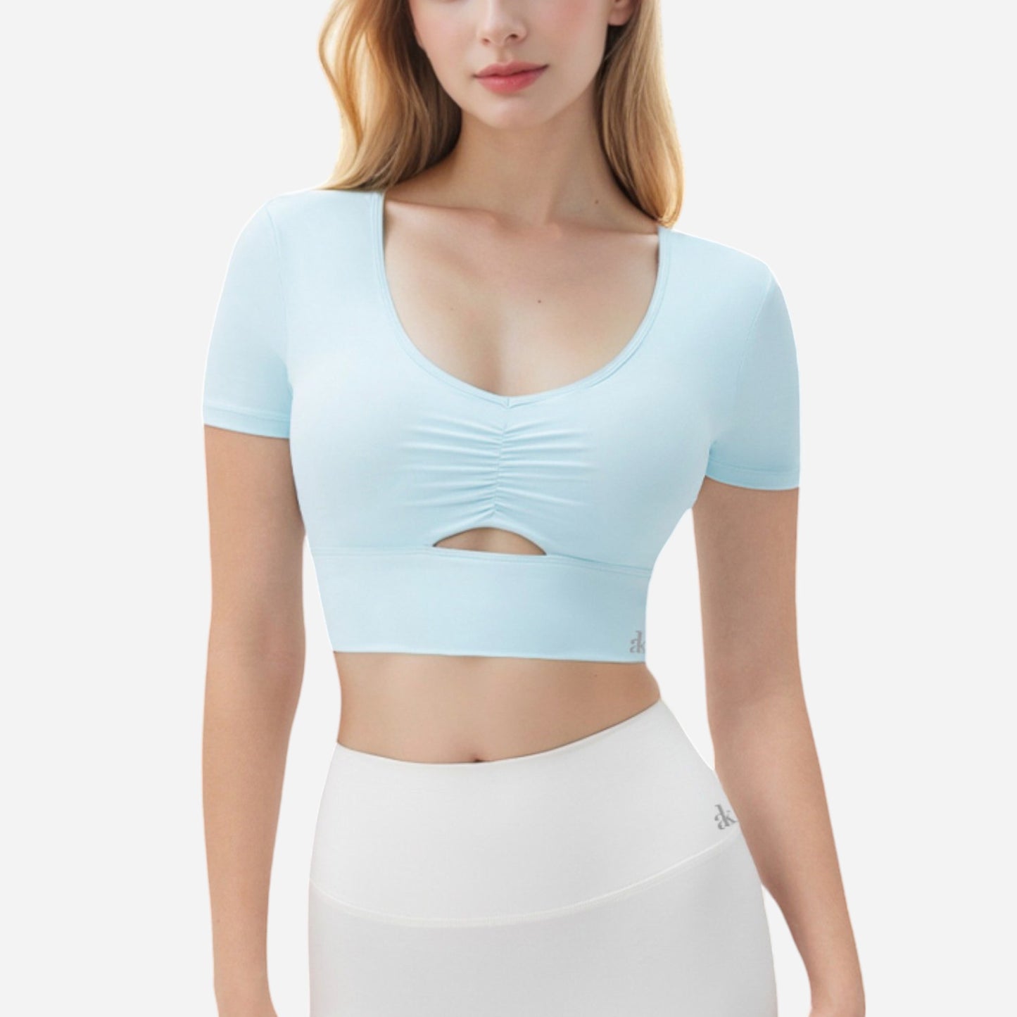 Anna-Kaci Women's Ruched Cutout Crop Top with Short Sleeves