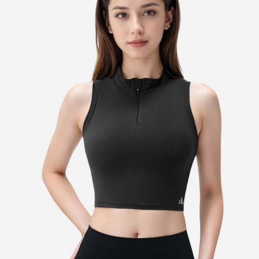 Anna-Kaci Women's Zip-Up Mock Neck Crop Top with Sleeveless Design