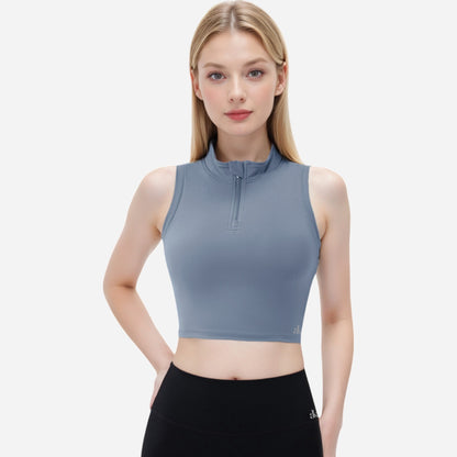 Anna-Kaci Women's Zip-Up Mock Neck Crop Top with Sleeveless Design
