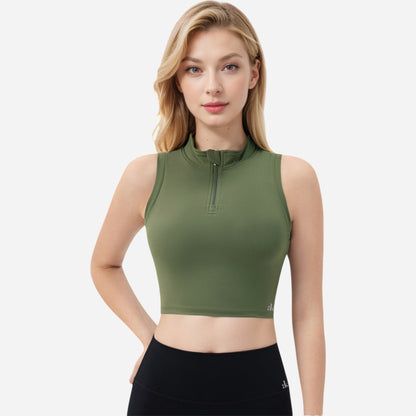 Anna-Kaci Women's Zip-Up Mock Neck Crop Top with Sleeveless Design