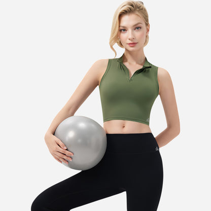 Anna-Kaci Women's Zip-Up Mock Neck Crop Top with Sleeveless Design