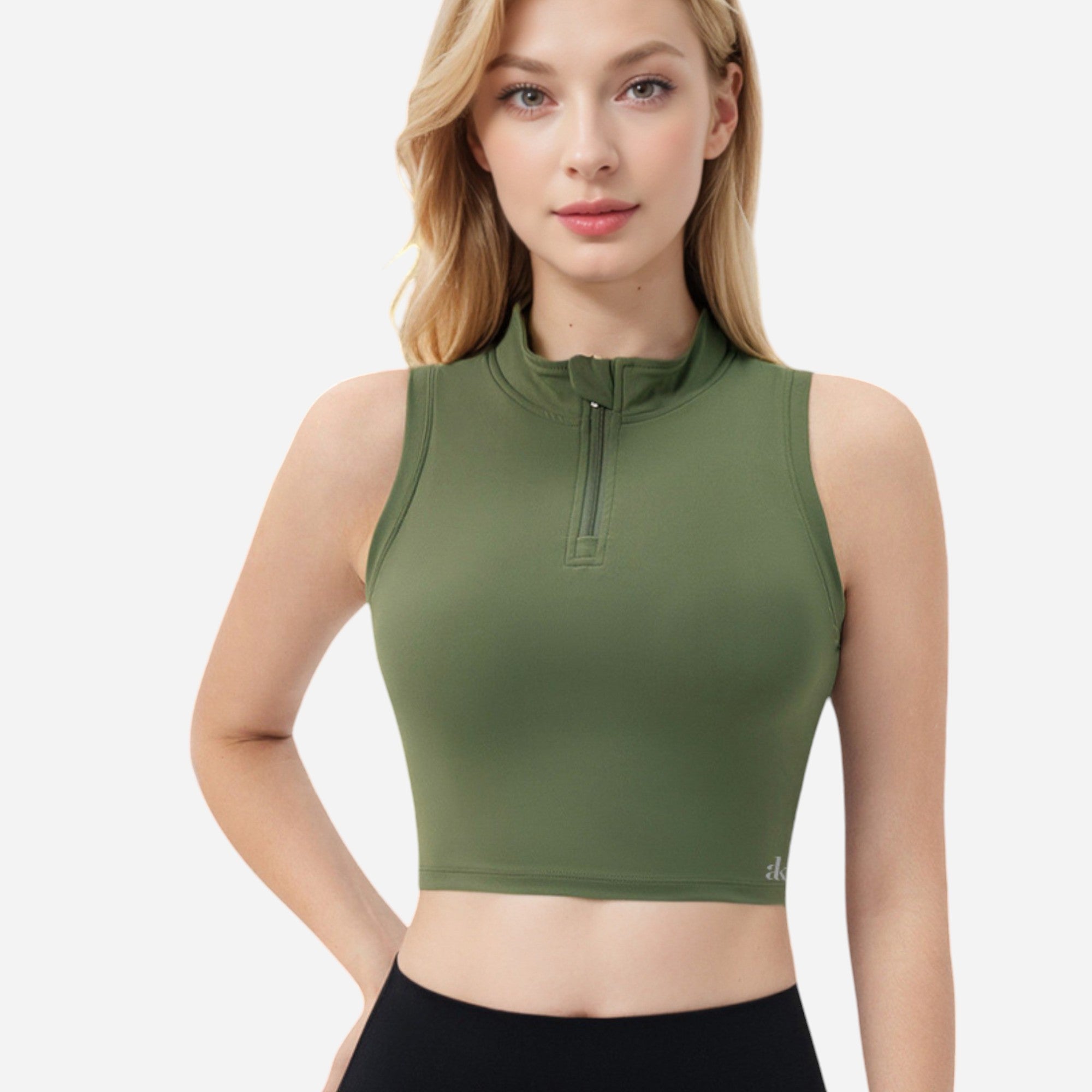 Anna-Kaci Women's Zip-Up Mock Neck Crop Top with Sleeveless Design