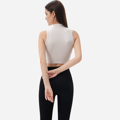 Anna-Kaci Women's Zip-Up Mock Neck Crop Top with Sleeveless Design
