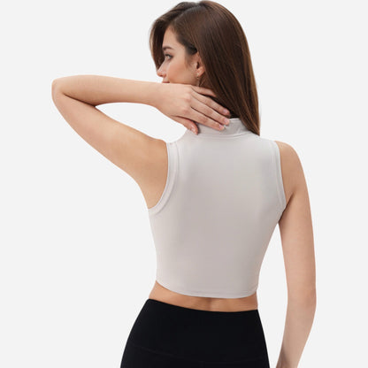 Anna-Kaci Women's Zip-Up Mock Neck Crop Top with Sleeveless Design