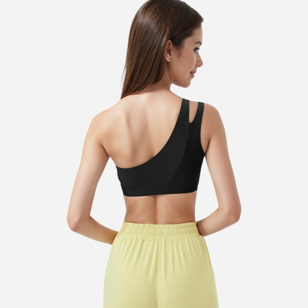 Anna-Kaci Women's One Shoulder Cut-Out Sports Bra with Asymmetrical Design