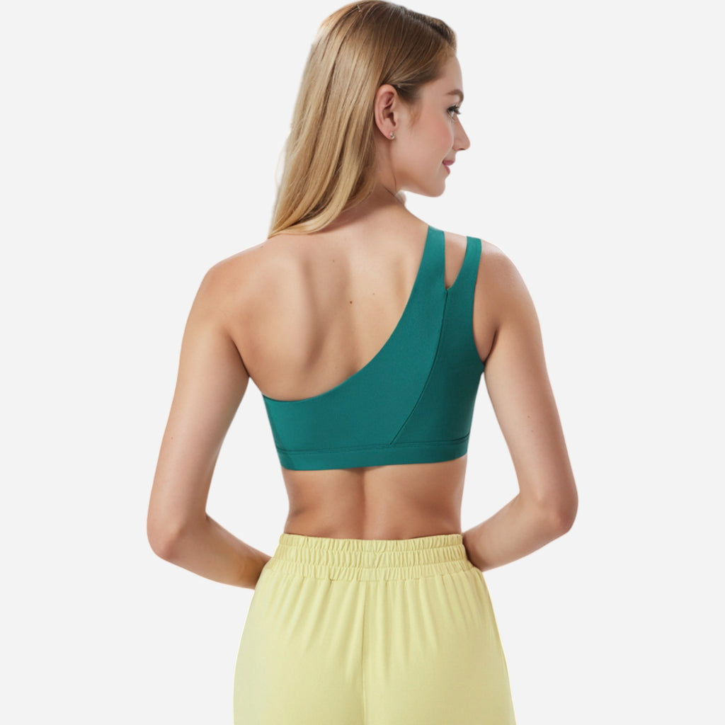 Anna-Kaci Women's One Shoulder Cut-Out Sports Bra with Asymmetrical Design