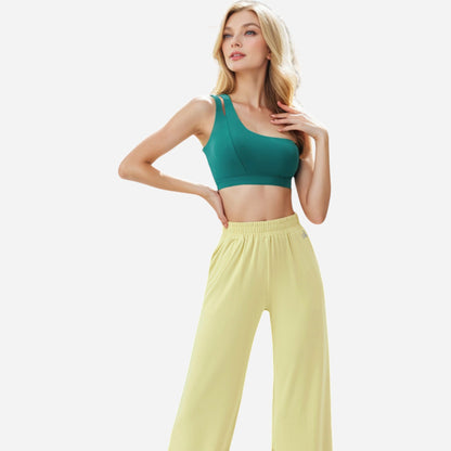 Anna-Kaci Women's One Shoulder Cut-Out Sports Bra with Asymmetrical Design