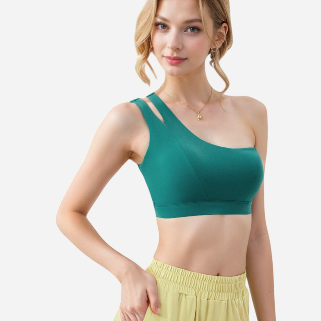 Anna-Kaci Women's One Shoulder Cut-Out Sports Bra with Asymmetrical Design