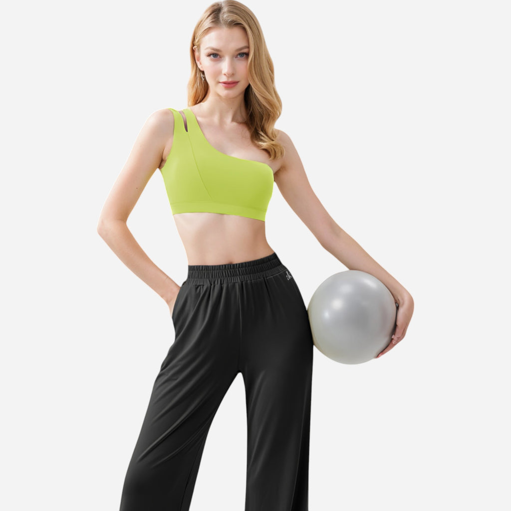 Anna-Kaci Women's One Shoulder Cut-Out Sports Bra with Asymmetrical Design