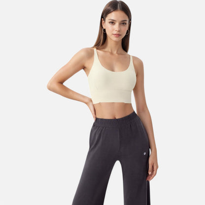 Anna-Kaci Women's Strappy Back Sports Bra with Contrast Detail and Scoop Neck
