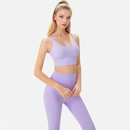 Anna-Kaci Women's Strappy Back Sports Bra with Contrast Detail and Scoop Neck