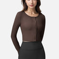 Anna-Kaci Women's Cropped Button-Front Long Sleeve Top with Thumbholes