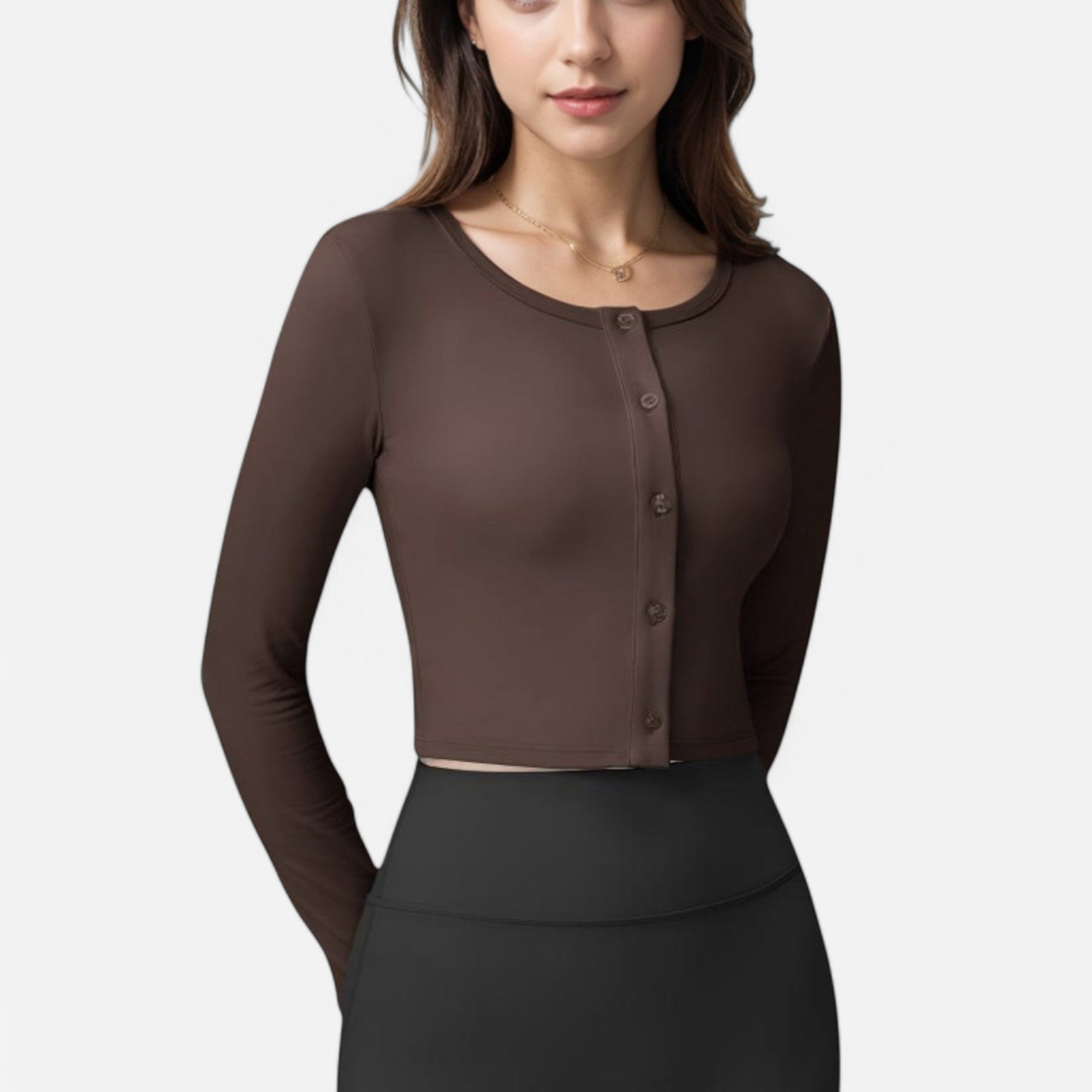 Anna-Kaci Women's Cropped Button-Front Long Sleeve Top with Thumbholes