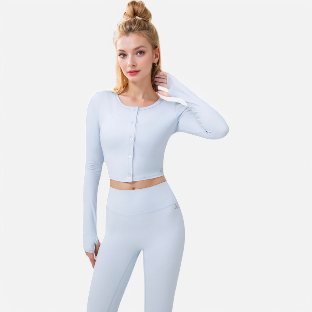 Anna-Kaci Women's Cropped Button-Front Long Sleeve Top with Thumbholes