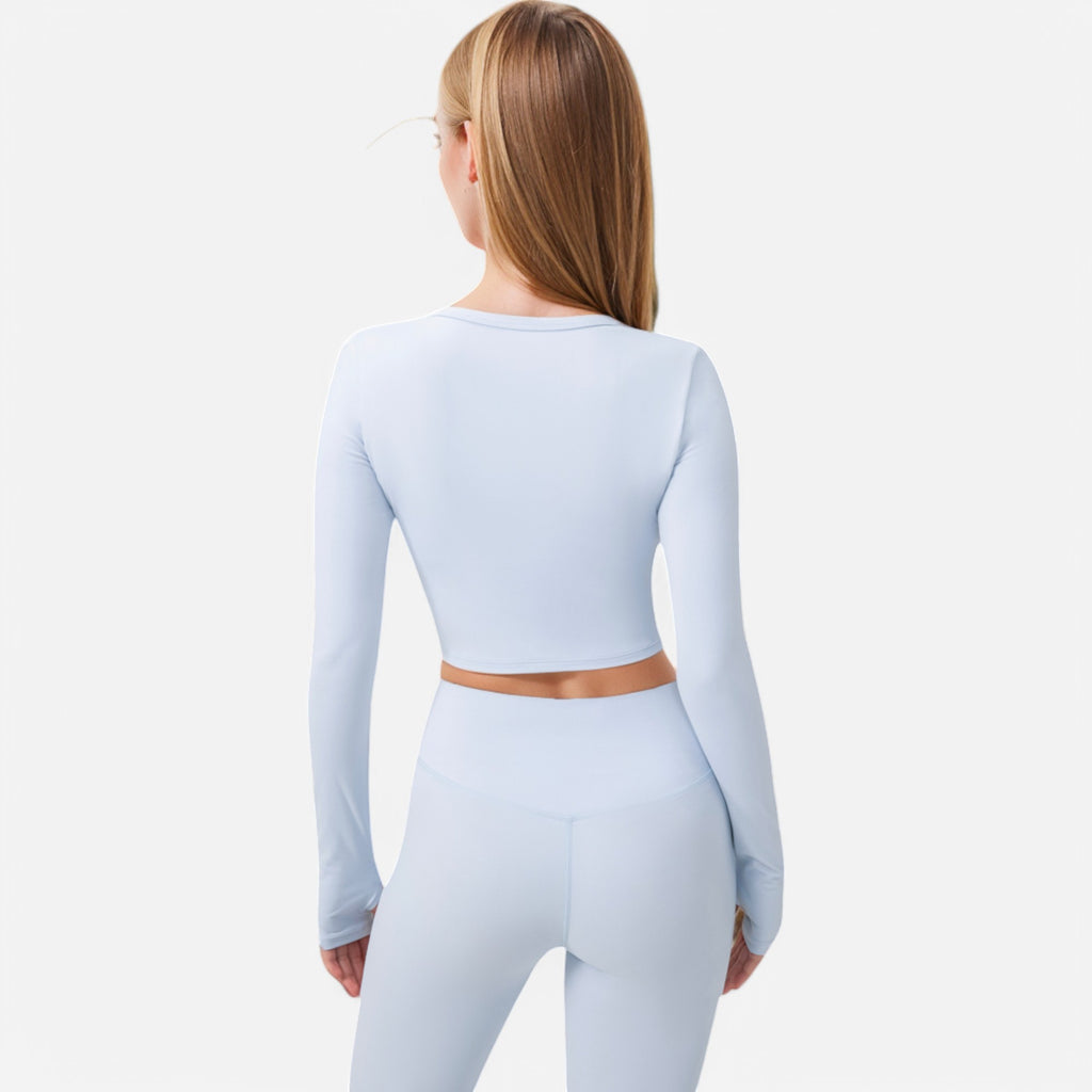 Anna-Kaci Women's Cropped Button-Front Long Sleeve Top with Thumbholes