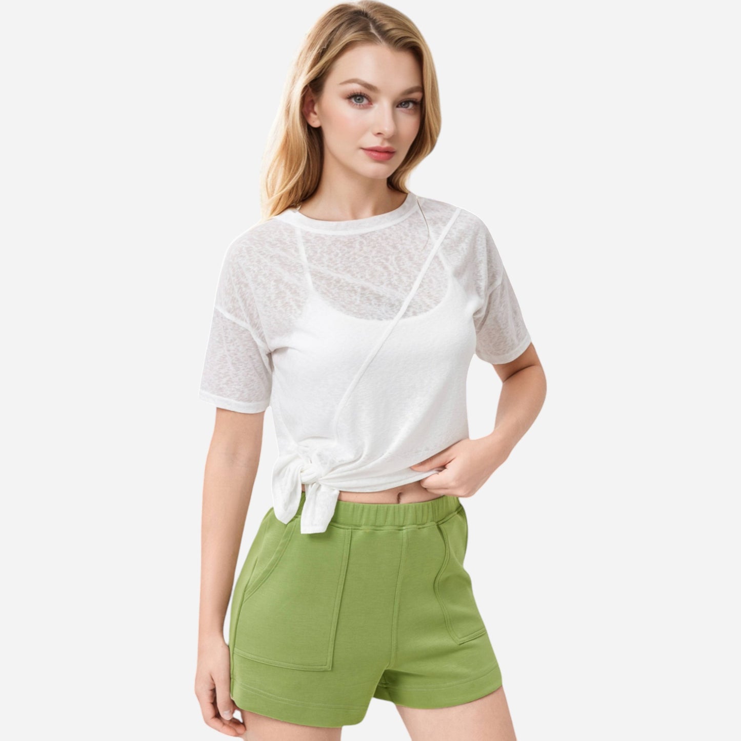 Anna-Kaci Women's High Waist Elastic Shorts with Side Pockets