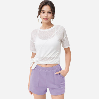 Anna-Kaci Women's High Waist Elastic Shorts with Side Pockets