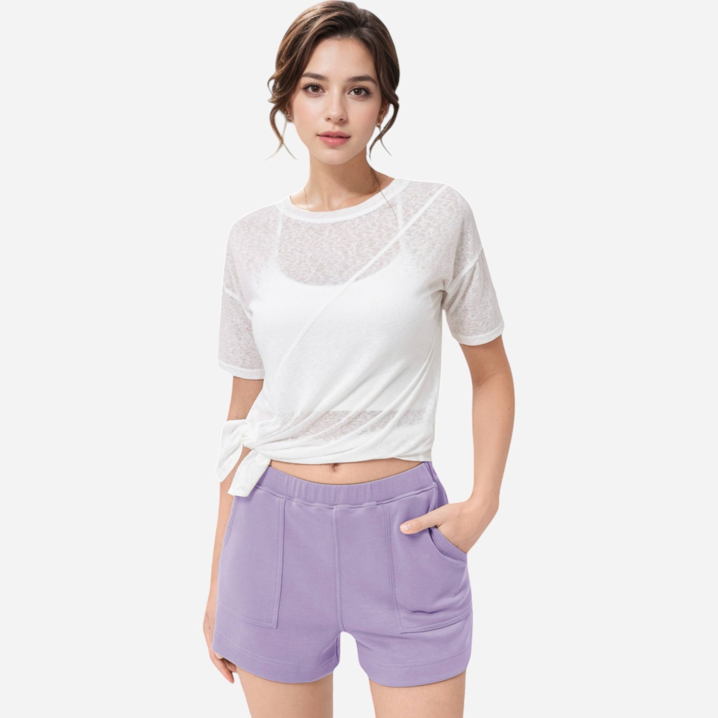 Anna-Kaci Women's High Waist Elastic Shorts with Side Pockets