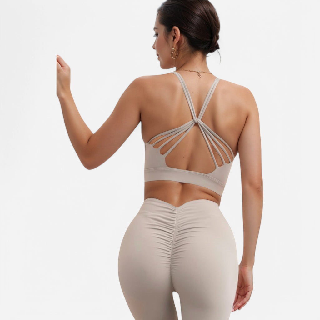 Anna-Kaci Women's Strappy Back Sports Bra with Crisscross Design