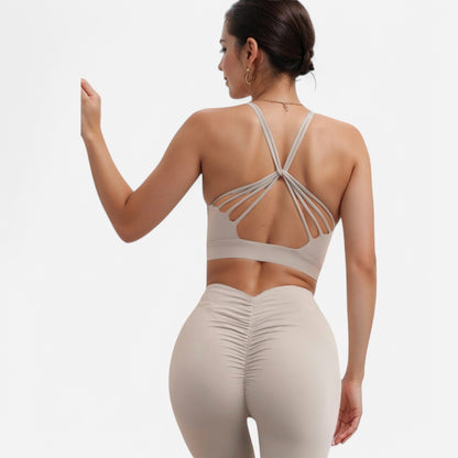 Anna-Kaci Women's Strappy Back Sports Bra with Crisscross Design