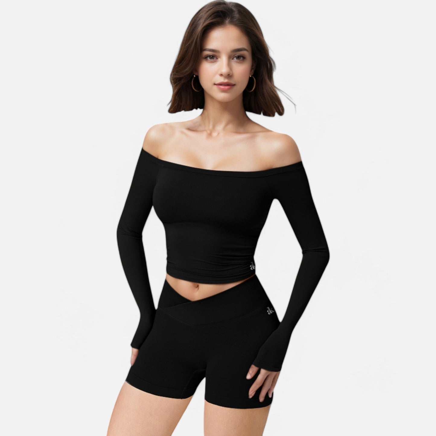 Anna-Kaci Women's One Shoulder Long Sleeve Crop Top with Thumb Holes