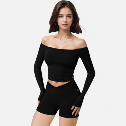 Anna-Kaci Women's One Shoulder Long Sleeve Crop Top with Thumb Holes