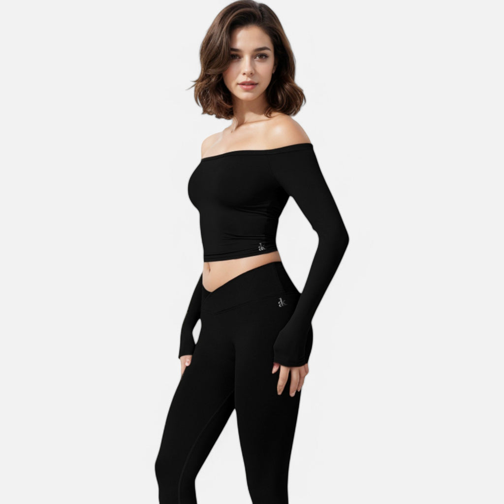 Anna-Kaci Women's One Shoulder Long Sleeve Crop Top with Thumb Holes
