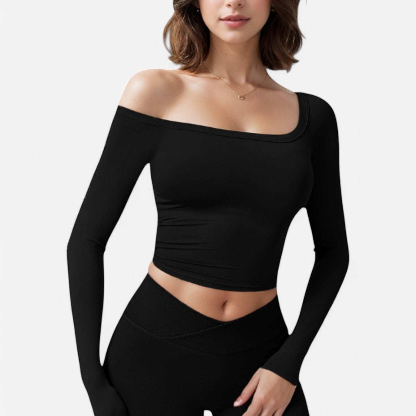 Anna-Kaci Women's One Shoulder Long Sleeve Crop Top with Thumb Holes