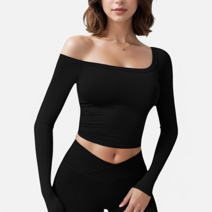 Anna-Kaci Women's One Shoulder Long Sleeve Crop Top with Thumb Holes