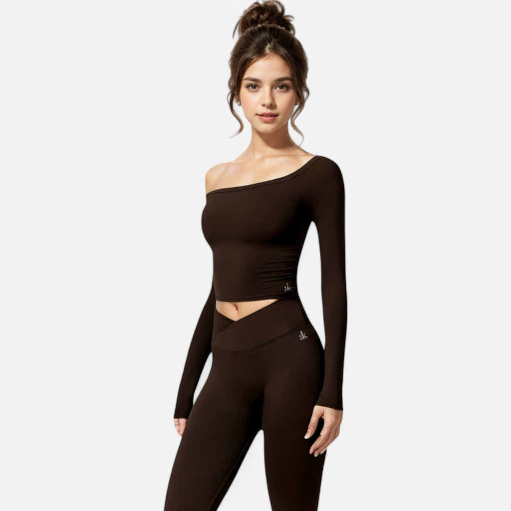 Anna-Kaci Women's One Shoulder Long Sleeve Crop Top with Thumb Holes