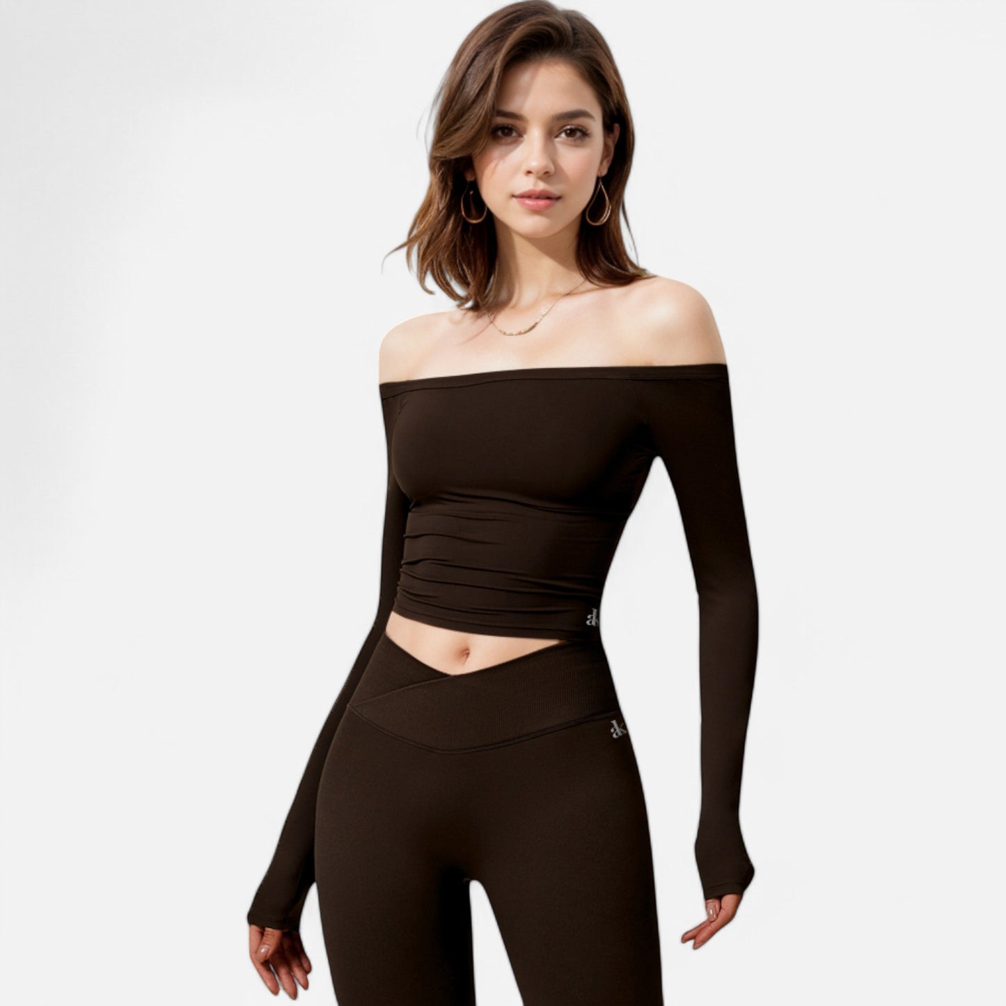 Anna-Kaci Women's One Shoulder Long Sleeve Crop Top with Thumb Holes