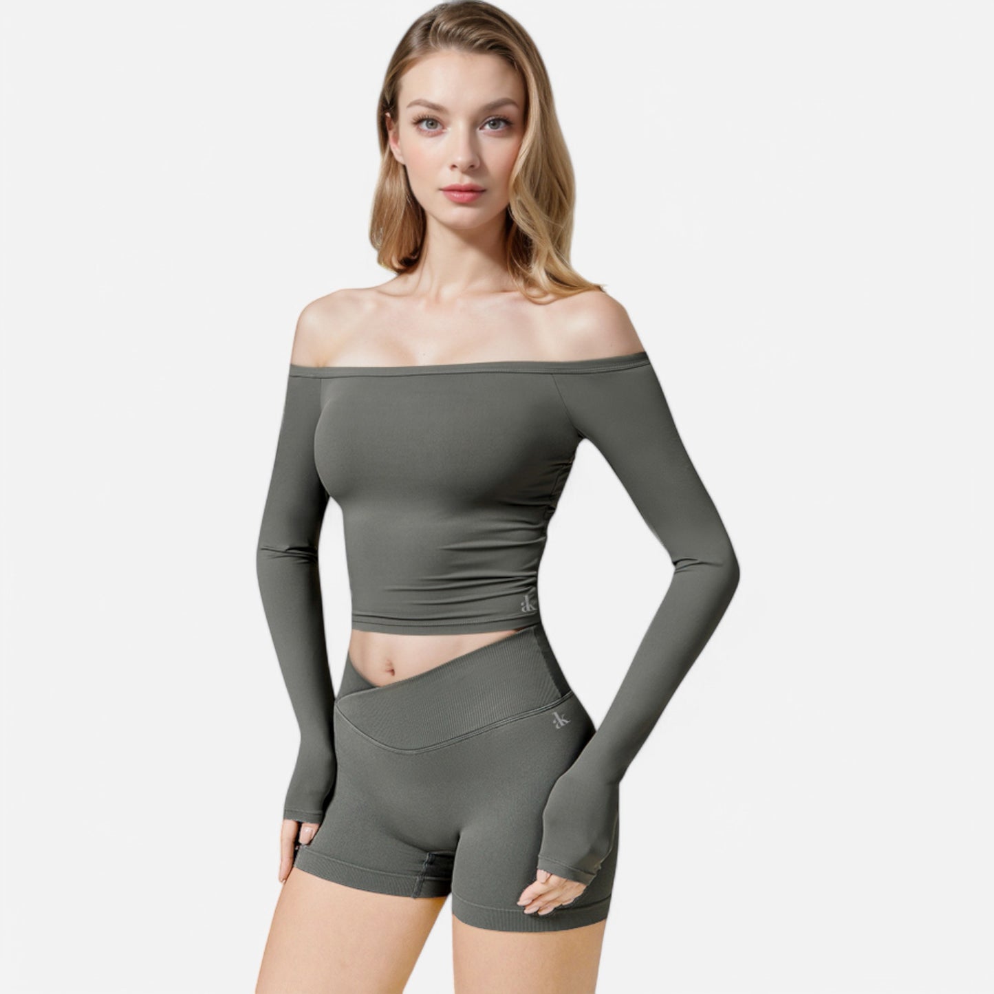 Anna-Kaci Women's One Shoulder Long Sleeve Crop Top with Thumb Holes